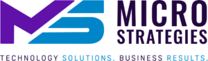 Purple, Dark Purple, and Light Blue Micro Strategies Logo
