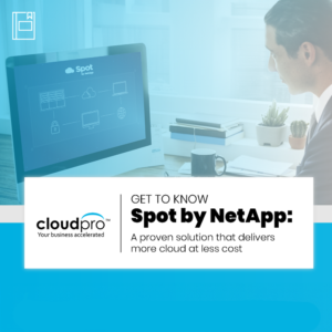 Title page for CloudPro eBook on SPot by NetApp with blue and white and a photograph background