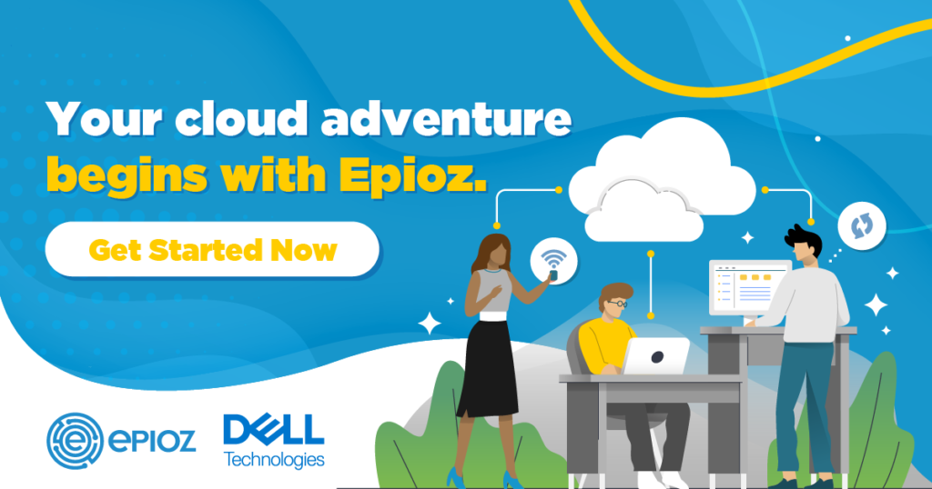 Static social banner for Epioz Cloud with flat illustrations