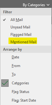 Outlook Email - Mentioned mail highlighted under filter